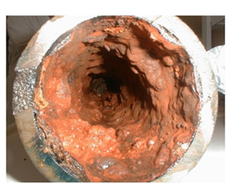 Отложение солей железа и марганца в водопроводе в ходе жизнедеятельности железобактерий.